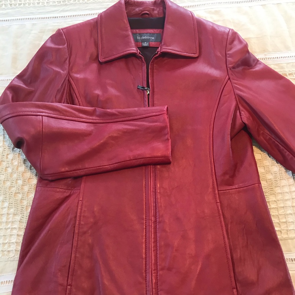 Liz Claiborne red leather zippered coat